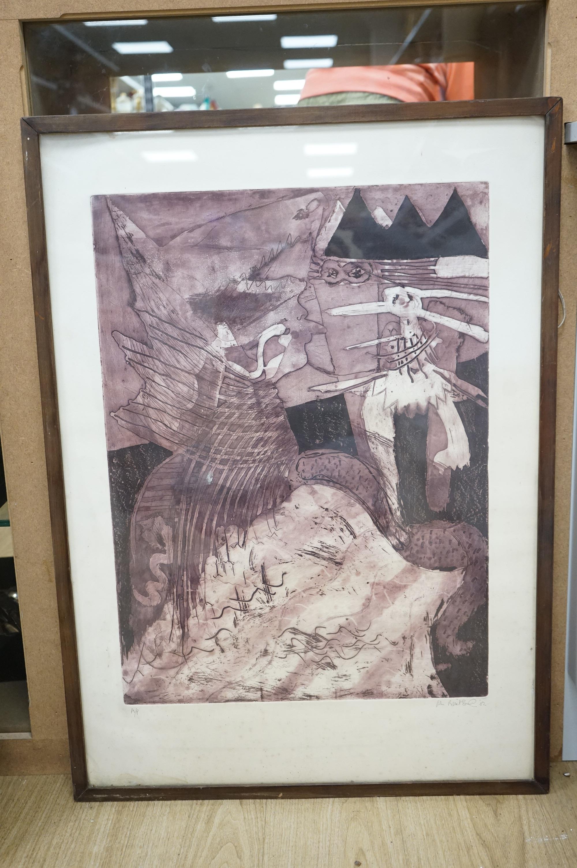 John Bassett Snow ?, artist's proof etching with aquatint, Abstract composition, signed and dated '82, 88 x 62cm